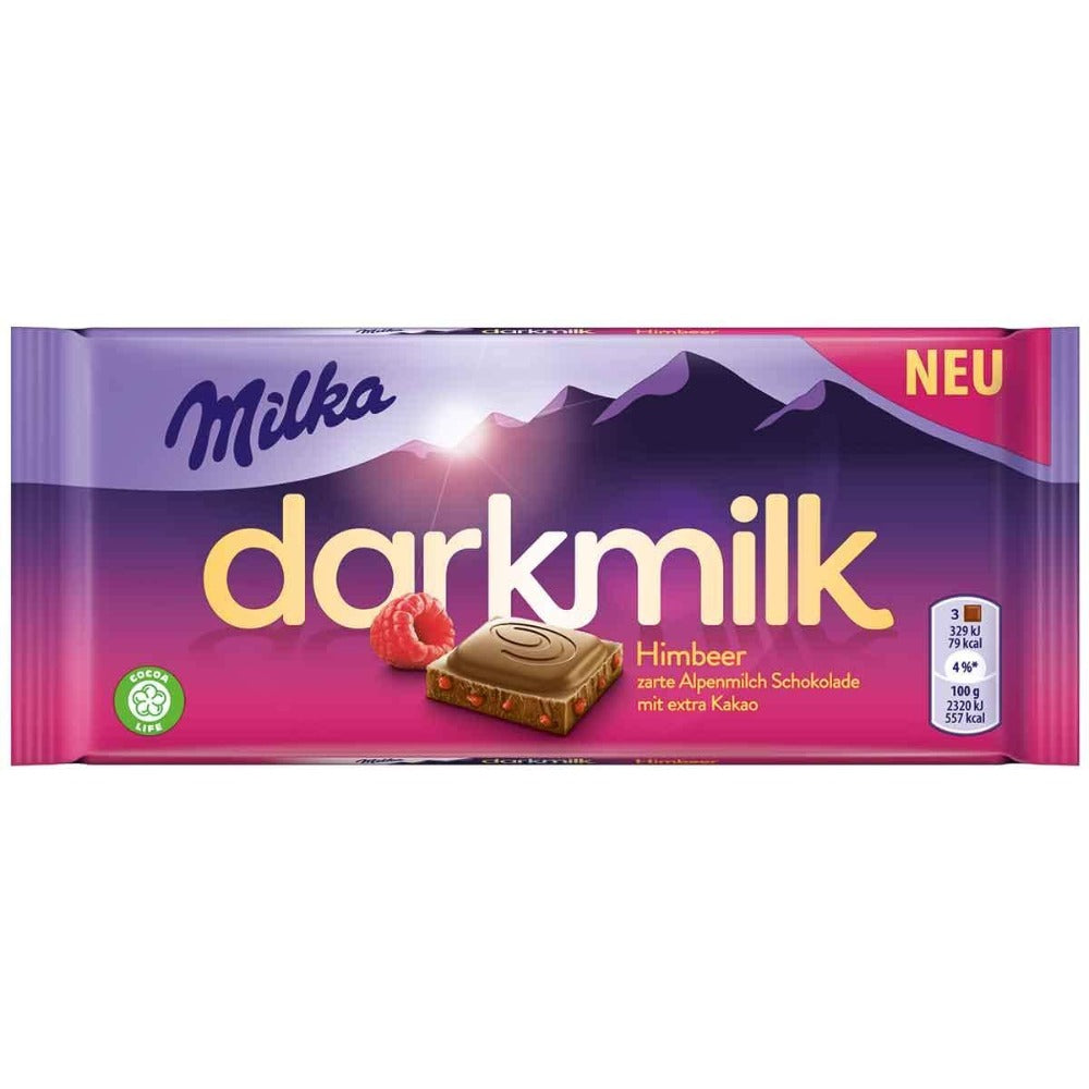 Milka Darkmilk Rasberry Chocolate Bar