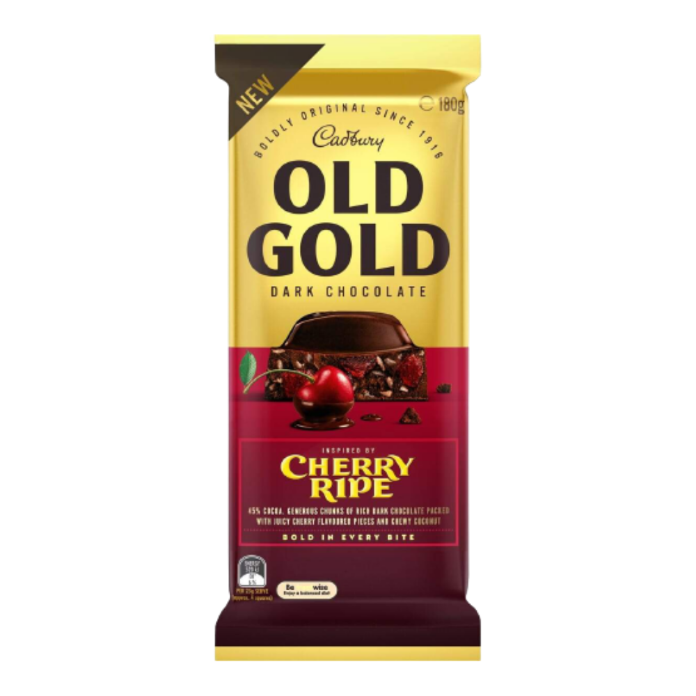 Cadbury Old Gold Australia Cherry Ripe Dark Chocolate Block